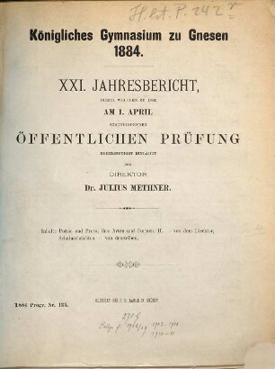 Jahresbericht : über das Schuljahr .... 1883/84