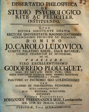 Diss. ... de studio psychologico rite ac feliciter instituendo
