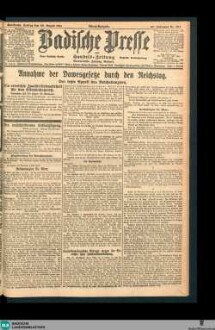 Badische Presse : Generalanzeiger der Residenz Karlsruhe und des Großherzogtums Baden, Abendausgabe