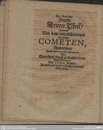 Der Dreyfachen Zugabe Dritter Theil /
