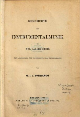 Geschichte der Instrumentalmusik im XVI. Jahrhundert