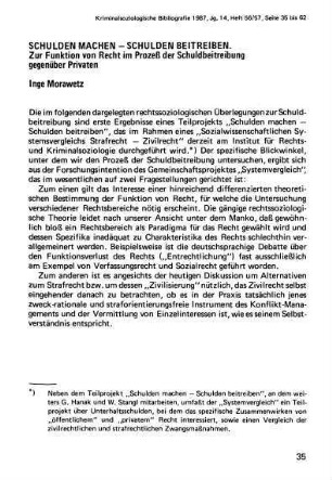 35-62, Schulden machen - Schulden betreiben. Zur Funktion von Recht im Prozeß der Schuldbeitreibung gegenüber Privaten