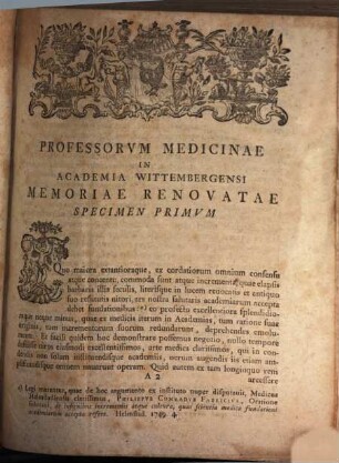 Memoriae Professorvm Medicinae In Academia Wittembergensi Inde A Primis Illivs Initiis Renovatae, 1. Specimen Primvm Qvo Lectiones Svas Per Hoc Semestre Aestivvm A. MDCCLV Habendas Nobilissimis Dominis Commilitonibvs