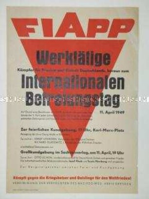 Maueranschlag mit dem Aufruf zu einer Kundgebung zum Internationalen Befreiungstag in Dresden
