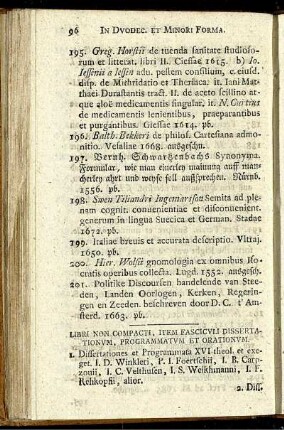 Libri Non Compacti, Item Fasciculi Dissertationum, Programmatum Et Orationum.