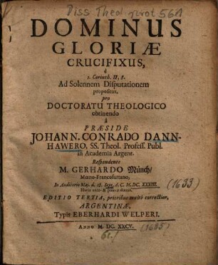 Dominus Gloriae Crucifixus, è I. Corinth. II, 8.