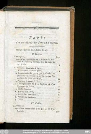 Table des matières du second volume.