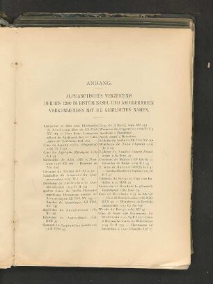 Anhang. Alphabetisches Verzeichnis der bis 1200 im Bistum Basel und am Oberrhein vorkommenden mit De gebildeten Namen.