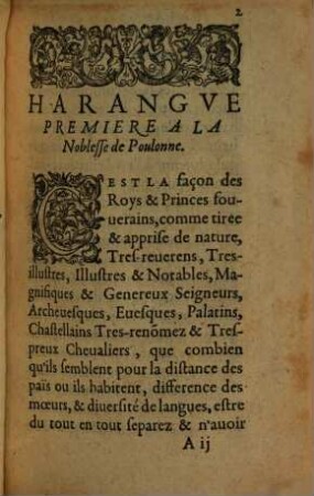 Harangve Faicte Et Prononcee De La Part Dv Roy Tres-Chrestien, Le 10. iour du mois d'Auril. 1573 Par Tres-reuerend & Illustre Seigneur Iean de Montluc, Euesque & Conte de Valence & Dye, ... en l'assemblée tenue à VVarssauie, pour l'election du nouueau Roy, apres le decez du Serenissime Sigismvnd Avgvste