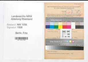Entnazifizierung Fritz Berlin , geb. 14.03.1916 (Telefonist)