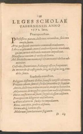 Leges Scholae Tabernensis Anno 1572. latae.
