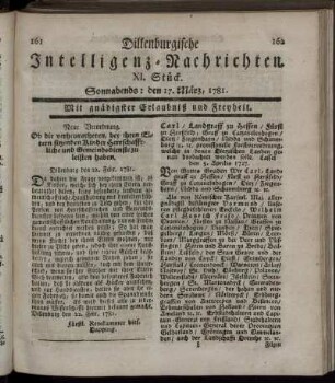 XI. Stück. Sonnabends: den 17. März 1781.