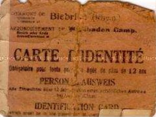 Identitätsausweis für das besetzte Rheinland