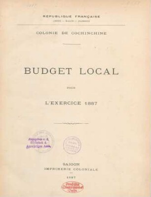 1887: Budget local