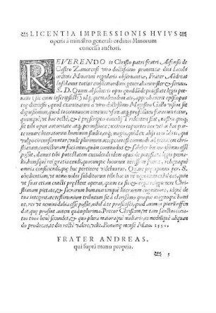 Licentia Impressionis Hvivs operis à ministro generali ordinis Minorum concessa auctori.