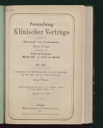 Die Brüche der Mittelfussknochen in ihrer Bedeutung für die Lehre von der Statik des Fusses