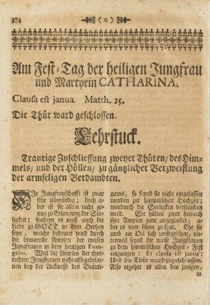 Am Fest-Tag der heiligen Jungfrau und Martyrin Catharina.