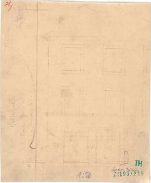 Fischer, Theodor; Würzburg, Münsterplatz; Sparkasse - Fensterwand u. Eingangstür Ostflügel (Ansicht)