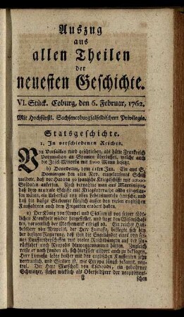 VI. Stück. Coburg, den 6. Februar, 1762.