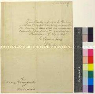 Schreiben des preußischen Geheimen Hofrats Bock an den Buchbinder Max Knoblauch betreffend die Zusendung einer Fotografie Wilhelms König von Preußen (mit Briefumschlag)