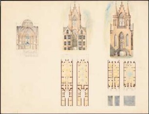 Friedenskirche, Berlin Vorprojekt: Grundrisse, Ansichten, Schnitt