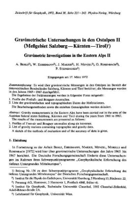 Gravimetrische Untersuchungen in den Ostalpen II (Meßgebiet Salzburg - Kärnten - Tirol)