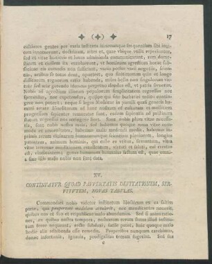 XV. Continuatur Quoad Paupertatis Devitationem, Serviutem, Novas Tabulas