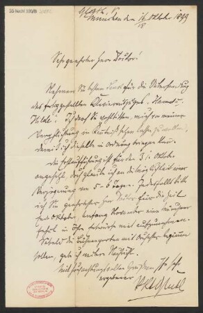 Brief an Ludwig Strecker  und B. Schott's Söhne : 16.10.1899