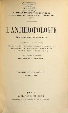 L' anthropologie. 5. 1894
