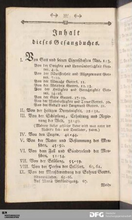 Inhalt dieses Gesangbuches.