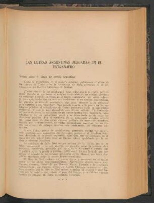 Las letras argentinas juzgadas en el extranjero : Veinte años + cinco de poesía argentina