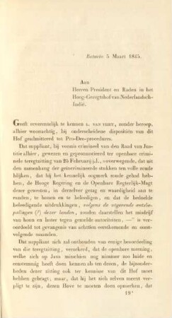 Batavia 5 maart 1845. Aan heeren president en raden in het hoog-geregtshof van Nederlandsch-Indie