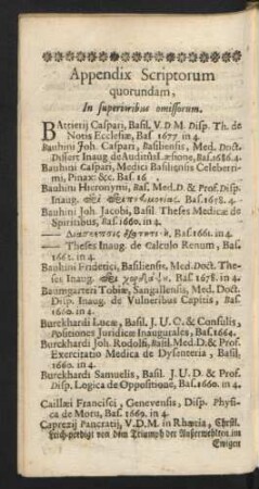 Appendix Scriptorum quorundam, In superioribus omissorum.