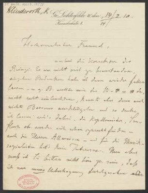 Brief an B. Schott's Söhne : 14.02.1910