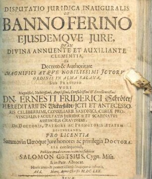 Disputatio Iuridica Inauguralis De Banno Ferino Eiusdemque Iure