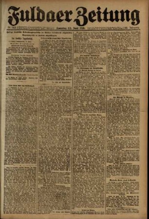 Erste Ausgabe vom Samstag, den 22. Juni 1918.