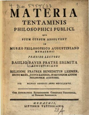 Materia tentaminis philosophici publici