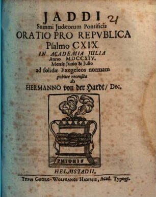 Iaddi, summi Iudaeorum pontificis, oratio pro republica, Psalmo CXIX. ad solidae exegesis normam recensita
