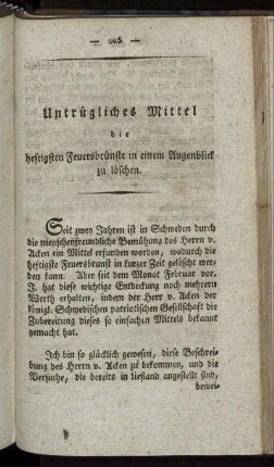 Untrügliches Mittel die heftigsten Feuersbrünste in einem Augenblick zu löschen.