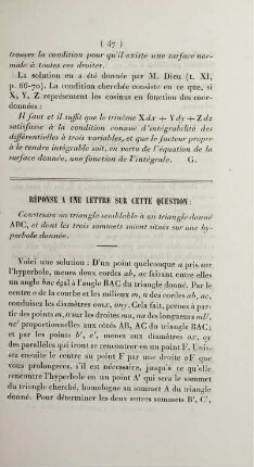Réponse a une lettre sur cette question: Construire un triangle semblable à un triangle donné ABC [...]