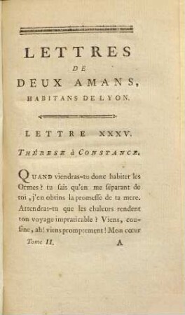 Lettres De Deux Amans, Habitans De Lyon. 2