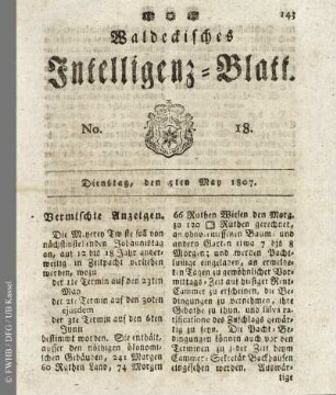No. 18, Dienstag, den 5ten May 1807