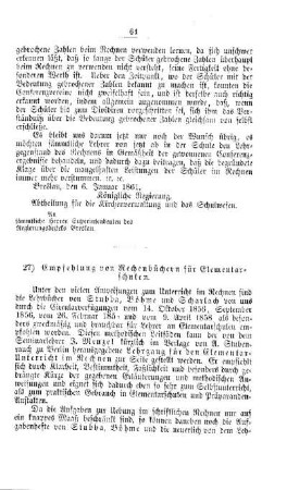 Empfehlung von Rechenbüchern für Elementarschulen : [IV. Elementarschulwesen]