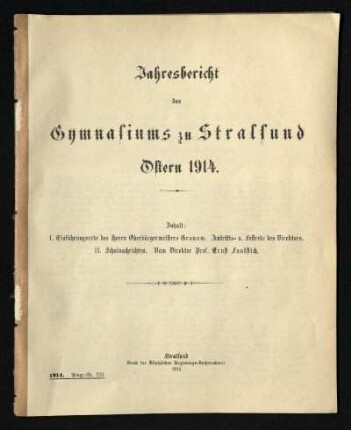 1913/14: Jahresbericht des Gymnasiums zu Stralsund : Ostern ... - 1913/14