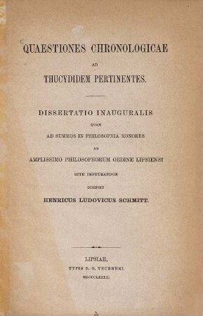 Quaestiones chronologicae ad Thucydidem pertinentes