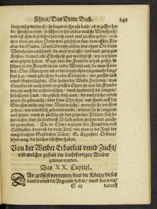 Von der Weiber Erbarkeit unnd Zucht/ und welcher gestalt die leichtfertigen Weiber gelitten werden. Das XX. Capitel.