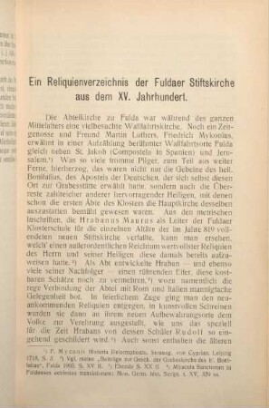 Ein Reliquienverzeichnis der Fuldaer Stiftskirche aus dem XV. Jahrhundert.