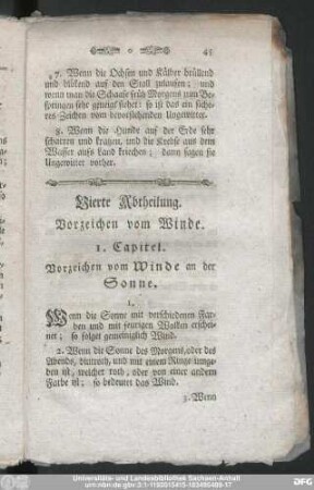 1. Capitel. Vorzeichen vom Winde an der Sonne.