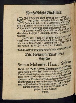 Titel des jetzigen Türckischen Kaysers: