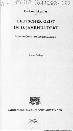 Deutscher Geist im 18. Jahrhundert : Essays zur Geistes- und Religionsgeschichte